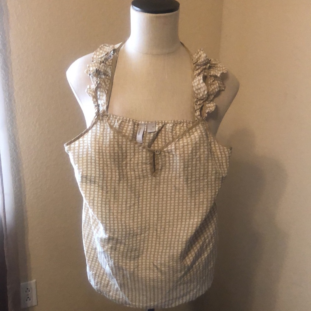 Old Navy Beige & Ivory Ruffle Silk Tank Top Sz. XS - Picture 4 of 4